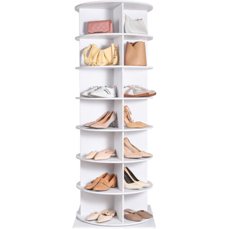 Mobile bar girevole a 360° con ripiano snack, 5 ripiani e vetro, bianco, 138x39x103 cm