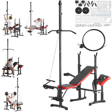 Panca Multifunzione HOMCOM Con Manubri – Regolabile, Per Palestra Casa, Addominali, Schiena, Petto, Gambe, Imbottitura Comoda