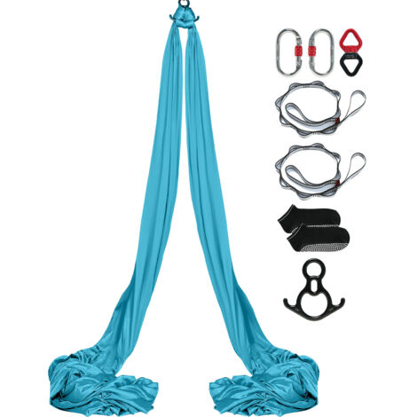 Mophorn Seta aerea e altalena yoga, 11 metri, set di amache per yoga aereo con tessuto di nylon da 100 gsm, attrezzatura completa e semplice guida all'installazione, blu