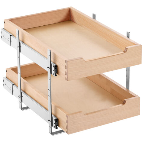 Mophorn Estraibile Organizzatore di Mobile da 2 Livelli, 14"W x 21"D Cassetto, Ripiano Scorrevole con Chiusura Ammortizzata, Cassetto in Legno Resistente per Cucina, Dispensa, Bagno