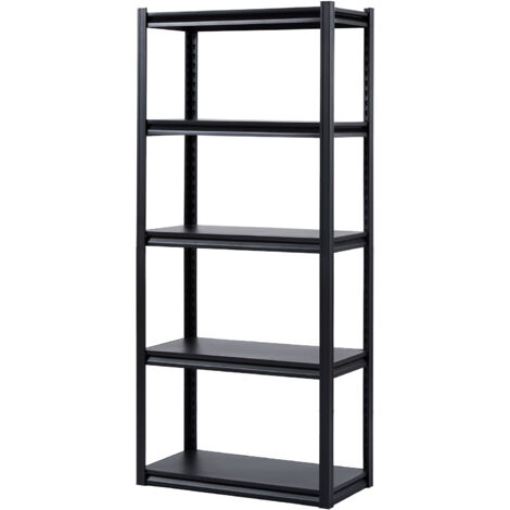 Mophorn Scaffali portaoggetti, capacità 2000 libbre, scaffalature per garage regolabili a 5 livelli, 16" P x 32" L x 72" H Scaffali in metallo per garage, cucina, magazzino, seminterrato, nero