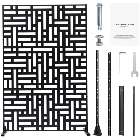 Mophorn Schermo per la privacy in metallo, 47" L x 76" H, divisorio per esterni a 3 pannelli, recinzione per la privacy da giardino in acciaio autoportante per balcone, patio, stanza interna, nero (1/5)