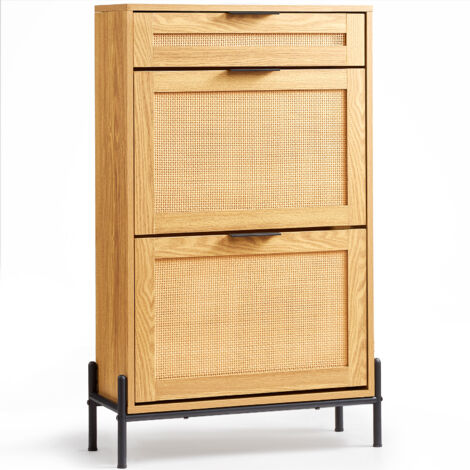 Scarpiera In Rattan Naturale ZeHuoGe Con 2 Ante Ribaltabili – Colore Noce, Per Ingresso E Corridoio - 2