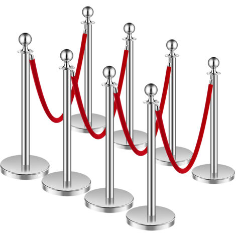 Mophorn Pali da 8 pezzi e corde di velluto, pali in acciaio inossidabile, 4 corde di velluto rosso, barriere anti-folla argentate, pali per tappeti rossi per eventi e feste