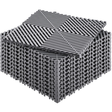 Mophorn Tappetino di drenaggio ad incastro, cuscino modulare da 12" x 12", 12 pezzi di piastrelle di drenaggio in PP grigio antiscivolo per garage, giardino, cucina ed esterni