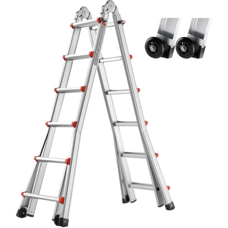 Mophorn 20 FT Scala Telescopica A-Frame, Scala Estensione Compatta in Alluminio, Scala Multifunzione Portatile Pieghevole per Camper per Casa, Scale, Uso Interno/Esterno, Carico 330 libbre, Argento