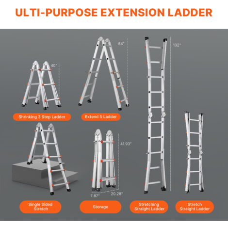 Scala Telescopica In Acciaio 2.6m - Portatile, Carico 150kg - EN131 - Per Casa, Ufficio, Camper - Foto 6