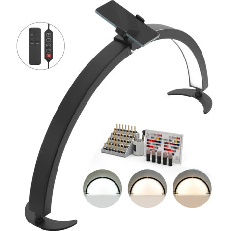 Mophorn 40W Nail Desk Light - Lampada a mezzaluna con supporto per telefono, luminosità e temperatura del colore regolabili, luce LED ad arco (1/5)
