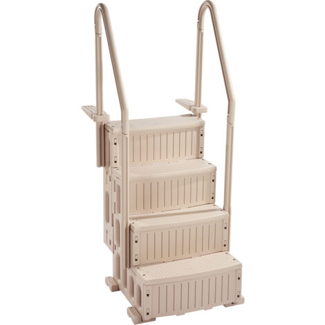 Mophorn Scala per piscina - 4 gradini con doppi corrimano, gradini antiscivolo resistenti, capacità di 400 libbre, per piscine interrate e fuori terra da 48-54", tortora