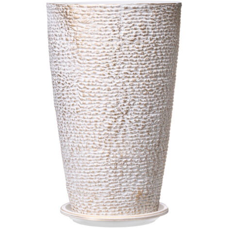 Fioriera Alta 43 Cm Per Esterno E Interno: Vaso Geometrico Con Drenaggio, Colore Grigio - 3