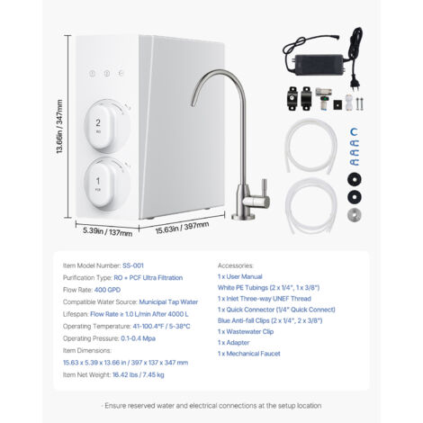 SimPure T1-400ALK Alkaline UV Reverse Osmosis System, NSF/ANSI 58 Certified, Tankless RO Water Filter System 400 GPD, pH+ Remineralization Water Filtration Under Sink, BPA Free, Built-in Pump