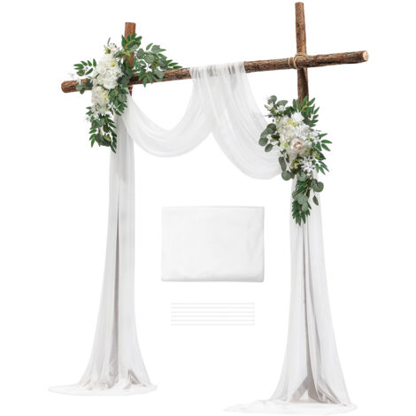 Mophorn Kit di fiori artificiali per arco nuziale, arco nuziale bianco con drappeggi, 2 composizioni floreali, 1 drappeggio trasparente (1/5)