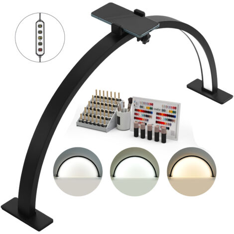 Mophorn Lampada da scrivania Nail 30W a mezzaluna con supporto per telefono. Luminosità e temperatura del colore regolabili. Ideale per onicotecnici, tatuatori e estetisti.