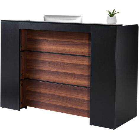 Banco Reception VEVOR 1600x600x1110 Mm - Tavolo Per Ufficio, Negozio O Salone, Con Luce LED, Struttura MDF Resistente, Colore Nero E Marrone