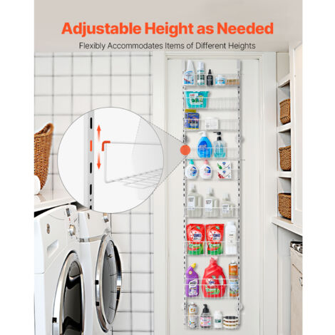 TOPWE Organizzatore Portaspezie Salvaspazio da Appendere, [6 Livelli Regolabili] Organizzatore Dietro la Porta per Cucina, Dispensa e Bagno, Appendiabiti in Metallo per Spezie, Nero