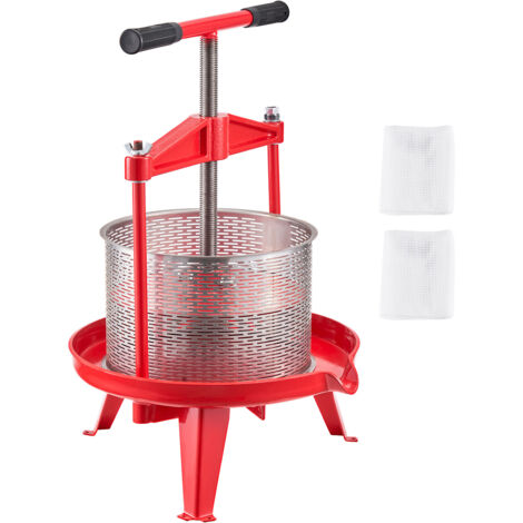 Mophorn Pressa manuale per vino da 2,38 galloni/9 litri, cestello in acciaio inossidabile con struttura a trave trasversale stabile, spremiagrumi per la preparazione di sidro, mele.