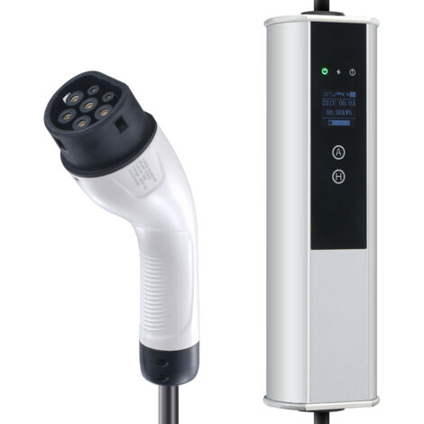 Mophron Caricabatterie EV Portatile Tipo 2, 16A 3,68 kW/11 kW. Viene con cavo di ricarica da 7,5 m, spina CEE 16, display LCD. Stazione di ricarica EV domestica IEC 62196