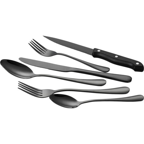 Mophorn Set di Posate in Acciaio Inossidabile per Uso Alimentare, Stoviglie Lucide, Lavabili in Lavastoviglie, Servizio per 8 Persone, 48 Pezzi Nero con Coltelli, Forchette e Cucchiai