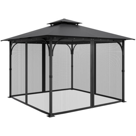 Mophorn Rete di Ricambio per Gazebo, Compatibile con Strutture da 304,8 x 304,8 x 198,1 cm, Protezione Anti-Insetti per Patio, Tenda da Esterno a 4 Pannelli con Doppia Cerniera
