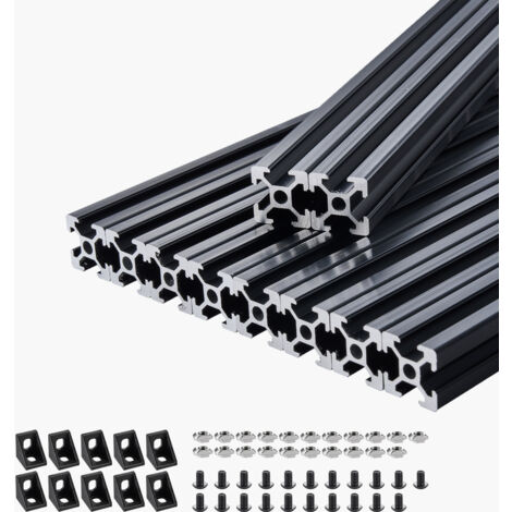 Mophorn Set di 10 guide lineari 2020 con scanalatura a T, realizzate in lega di alluminio anodizzata, estrusione resistente per stampanti 3D e incisioni laser, colore nero, lunghezza 1000 mm
