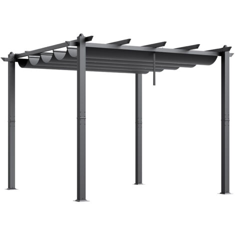 Mophorn 10'x10' Pergola esterna retrattile con tenda, Realizzata in alluminio, Ombreggiatura solare moderna per patio, giardini, terrazze e cortili - Grigio (1/5)