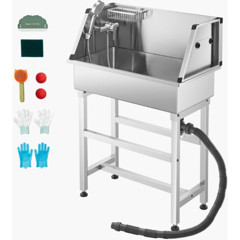 Mophorn Stazione di Lavaggio per Cani in Acciaio Inox, Vasca per Toelettatura per Animali Domestici da 86,36 cm con Rubinetto e Soffione Doccia e Palline da Gioco, per Cani per più Animali Domestici