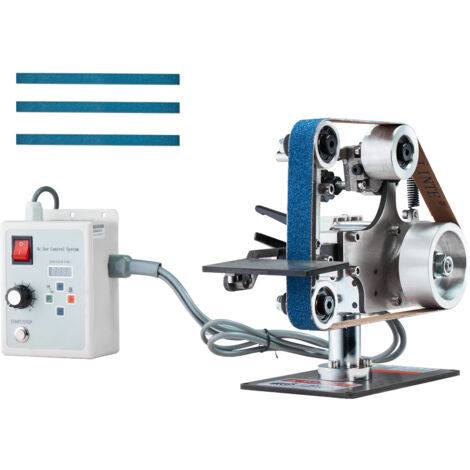 Mophorn Levigatrice a nastro, Lucidatrice a velocità variabile da 30 x 1 pollice con VFD, Rettificatrice da 550 W, 2 stampi e 3 nastri abrasivi per lavorazione dei metalli, fabbricazione di coltelli
