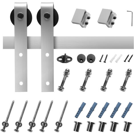 Mophorn Kit ferramenta per porta scorrevole da 5 piedi, adatto a porte larghe fino a 30 pollici e spesse da 1-3/8 a 1-3/4 pollici, binario robusto con rullo a forma di J
