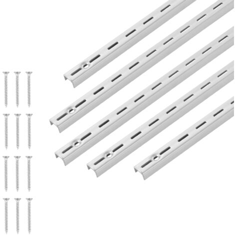 Mophorn Pilastri per Mensole, Staffe Regolabili in Acciaio Inox con Inserti per Strisce e 40 Viti, Ideali per Scaffalature a Parete e Armadi, Dimensioni 990 x 17,6 x 10,5 mm, Set da 10 Pezzi