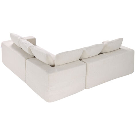Mophorn Divano Modulare a Letto Angolare a Forma di L con Schiuma, Divano Imbottito in Velluto Capacità di Carico 545 kg Lunghezza 210 cm con Cuscini, Arredo per Soggiorno e Casa, Beige