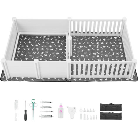 Mophorn Cassetta per Parto di Cani da 2370 x 1230 x 460 mm, Recinto per Cuccioli da Interno con Porta Regolabile in Altezza e Tappetino Lavabile per Pipì, Adatta a Cani di Taglia XL (1/5)