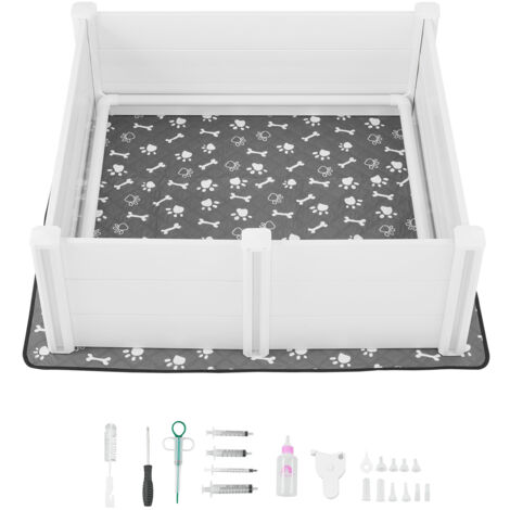 Mophorn Cassetta per Parto di Cani 1220 x 1220 x 460 mm Recinto per Cuccioli da Interno con Porta Regolabile in Altezza e Tappetino Lavabile per Pipì, Adatta a Cani di Taglia Grande