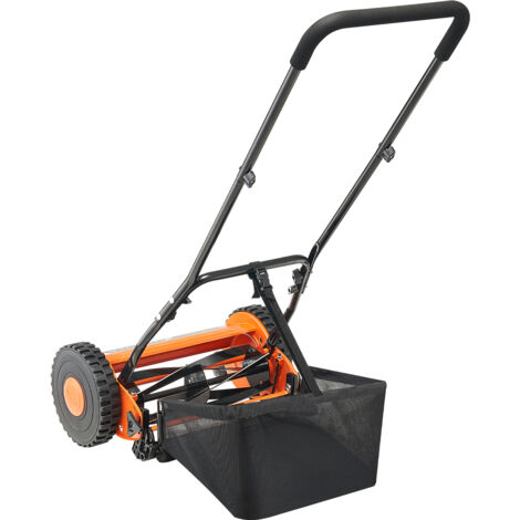Mophorn Tosaerba manuale a spinta con 5 lame, larghezza di taglio di 350 mm, senza motore, altezza regolabile da 15 a 45 mm, rasaerba con sacco raccoglierba per giardini e prati