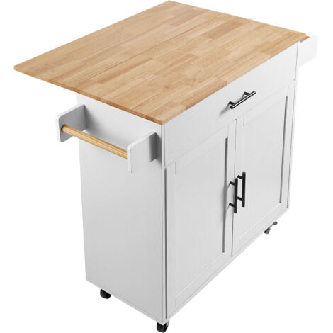 Mophorn Carrello da cucina, larghezza 35,4", piano in legno massello, tavolo portaoggetti mobile con mobiletto, porta spezie, porta asciugamani, ribaltabile, cassetto, isola mobile portatile su ruote (1/5)