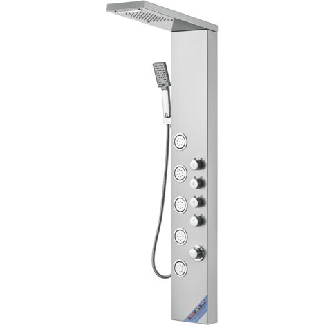 Mophorn Sistema di pannelli doccia, pannello doccia a torre, 5 getti per massaggio completo del corpo e soffione doccia portatile a 3 impostazioni con tubo flessibile da 59"