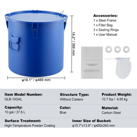 VEVOR Secchio Per Grasso Per Friggitrice, 6 Gal Secchio Per Olio Per Friggitrice In Acciaio Al Carbonio Con Coperchio Clip Chiusura Sacchetto Filtraggio Dellolio Cucina Caldo Blu 83793372