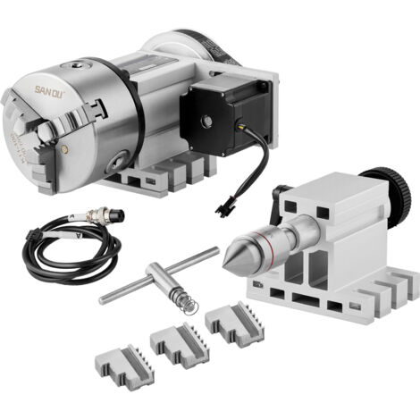 Mophorn Testa divisoria, fresatura CNC Router - Mandrino a 3 griffe da 100 mm, 4° asse, altezza centrale 65 mm, contropunta MT2, rapporto di trasmissione 6:1, accessorio universale per incisione