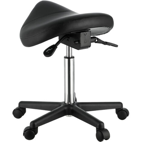 Mophorn Sgabello da sella con ruote, capacità di peso di 400 libbre, sgabello ergonomico girevole in pelle PU regolabile in altezza per salone, spa, tatuaggio, clinica, nero