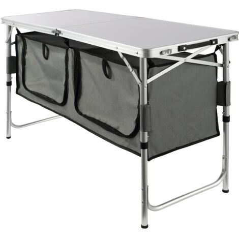 Mophorn Tavolo da Campeggio per Cottura Pieghevole Portatile con Valigetta in Alluminio MDF Dimensioni Estese 120x47x70 cm, Tavolo Pieghevole da Campeggio Altezza Regolabile 54,5 / 62 / 70 cm per BBQ (1/5)