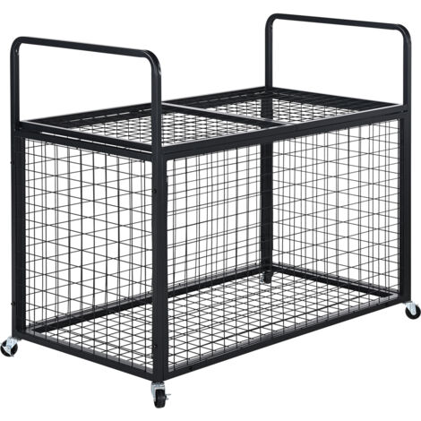 Mophorn Carrello portapalle sportive Rolling - Bloccabile con doppio coperchio, ideale per interni ed esterni. Robusto supporto in acciaio per organizzare l'attrezzatura sportiva per garage