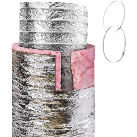 Mophorn Tubo flessibile di sfiato dell'asciugatrice, valore di resistenza alla fiamma R-6.0, 7,62 m di lunghezza, condotto flessibile isolato da 254 mm, con 2 morsetti (1/5)