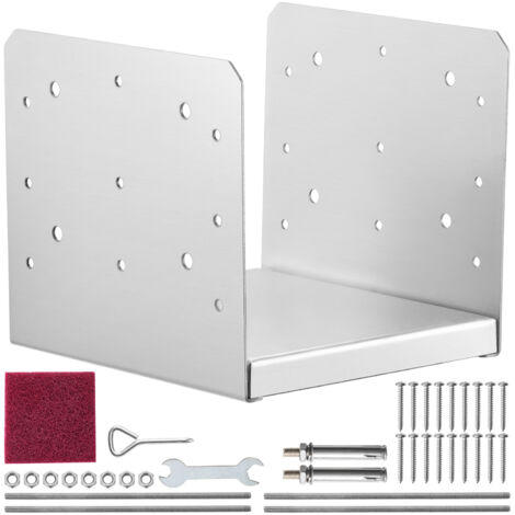 Mophorn Confezione di Supporti per Pali in Legno ca. 8x8 Pollici 203x203mm, Set di Base per Pali Interni in Acciaio Inox per Ancoraggio Pali in Legno Ringhiere, Corrimano di Terrazze, Portici, Argento (1/5)