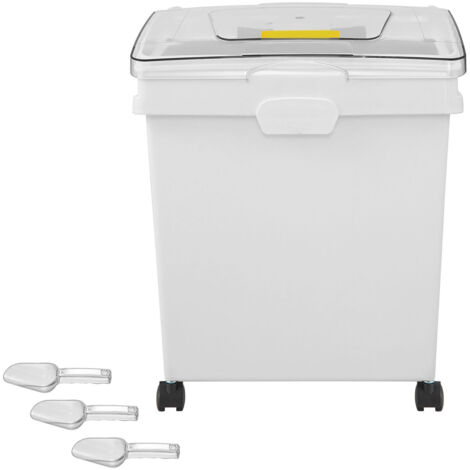 Mophorn Contenitore per ingredienti da 8,8 galloni, contenitore per farina in PP con ruote, bianco, include paletta e coperchio scorrevole, contenitore per cucina commerciale, set da 3 pezzi