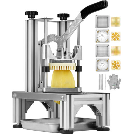 Mophorn Tagliapatate commerciale con 4 lame di ricambio, dado facile da 1/4" e 3/8", affettatrice a 6 spicchi e levatorsolo di mele, tagliapatate al limone con vassoio e manico