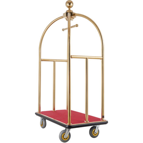 Mophorn Carrello Portavaligie per Hotel, Capacità 500 kg, Struttura in Acciaio Inox Spazzolato con Montanti Curvi, Base Rivestita in Moquette Rossa