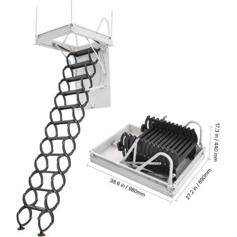 Mophorn Scala per Soffitta, Capacità di Carico 299,4 kg, Scala Pieghevole in Lega di Acciaio per Soffitti Alti da 2,6 a 2,85 m, Apertura di 1000,76 x 698,5 mm con Asta di Trazione