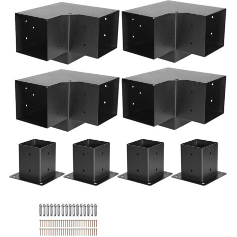 Mophorn Kit staffe per pergola, 4x4 pollici (dimensioni interne 3,5x3,5), set di 4 staffe angolari a 3 vie resistenti per strutture in legno, installazione semplice per gazebo, pergole da patio