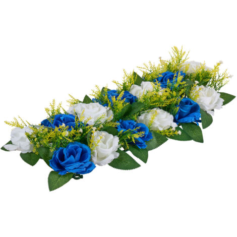 Mophorn Set di 10composizioni floreali artificiali a forma di palla,19,6x8,6 pollici,centrotavola decorativi con rose finte per matrimoni,eventi e decorazioni per la casa,motivo floreale blu e bianco