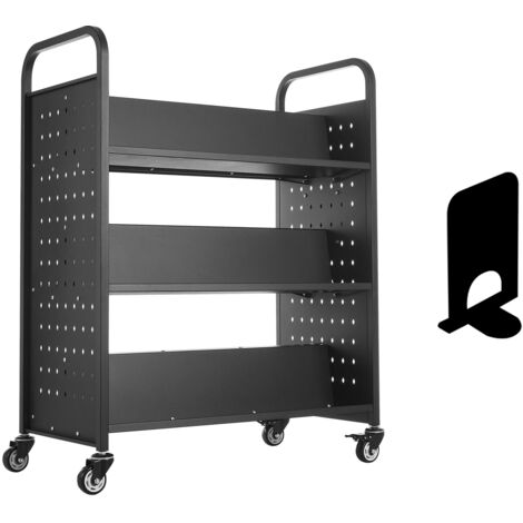 Mophorn Carrello Portalibri con Ruote 970 x 515 x 1225 mm, Struttura Rotante per Libri, Capacità 150 kg, Ripiani a Forma di W Bifacciali con Ruote Bloccabili da 7,6 cm per Casa, Ufficio e Scuola (1/5)
