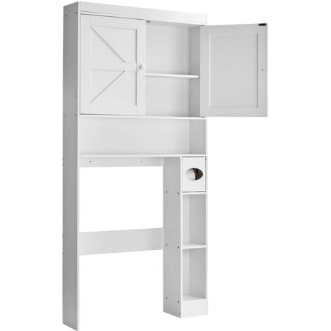 Mophorn Mobiletto portaoggetti sopra il WC, organizer per bagno alto 67,44 pollici con ripiano regolabile e doppie ante, mobiletto salvaspazio per bagno con ripiano aperto, bianco